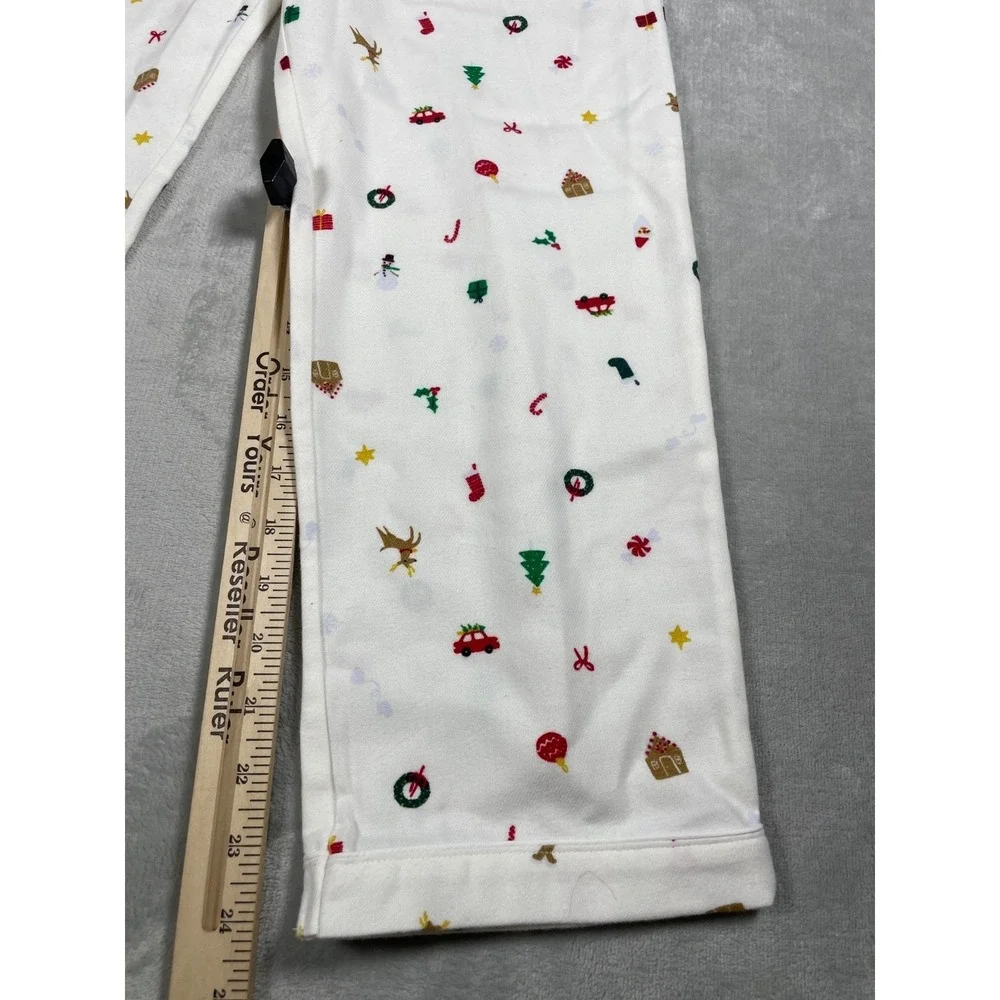 Quince Pajama Set Kids 12 White Christmas Holiday Print Button Up Sleepwear